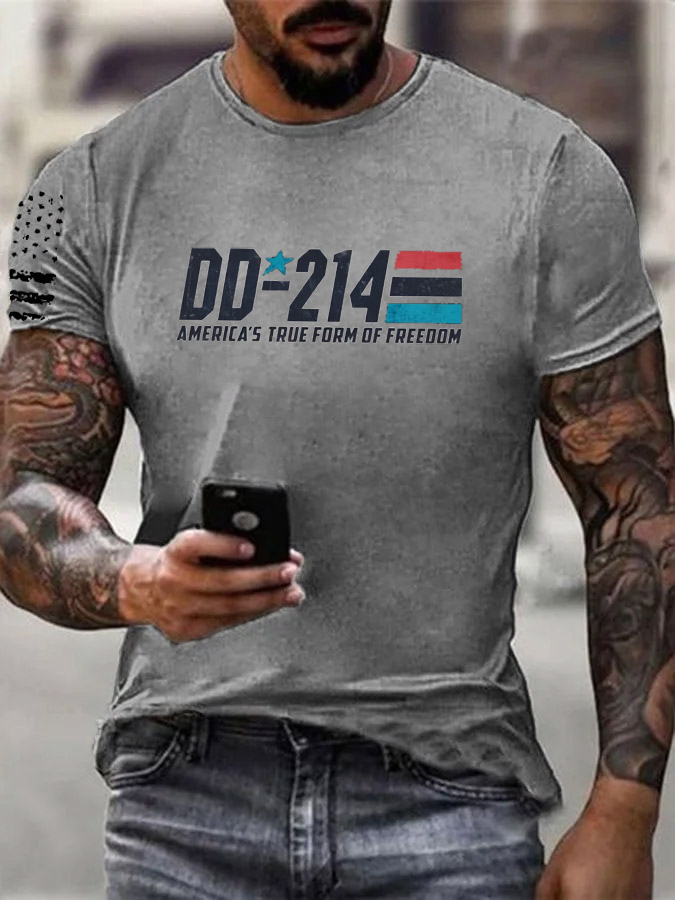 Men'S DD-214 America's Ture From Of Freedom Pattern Print Cotton T-Shirt