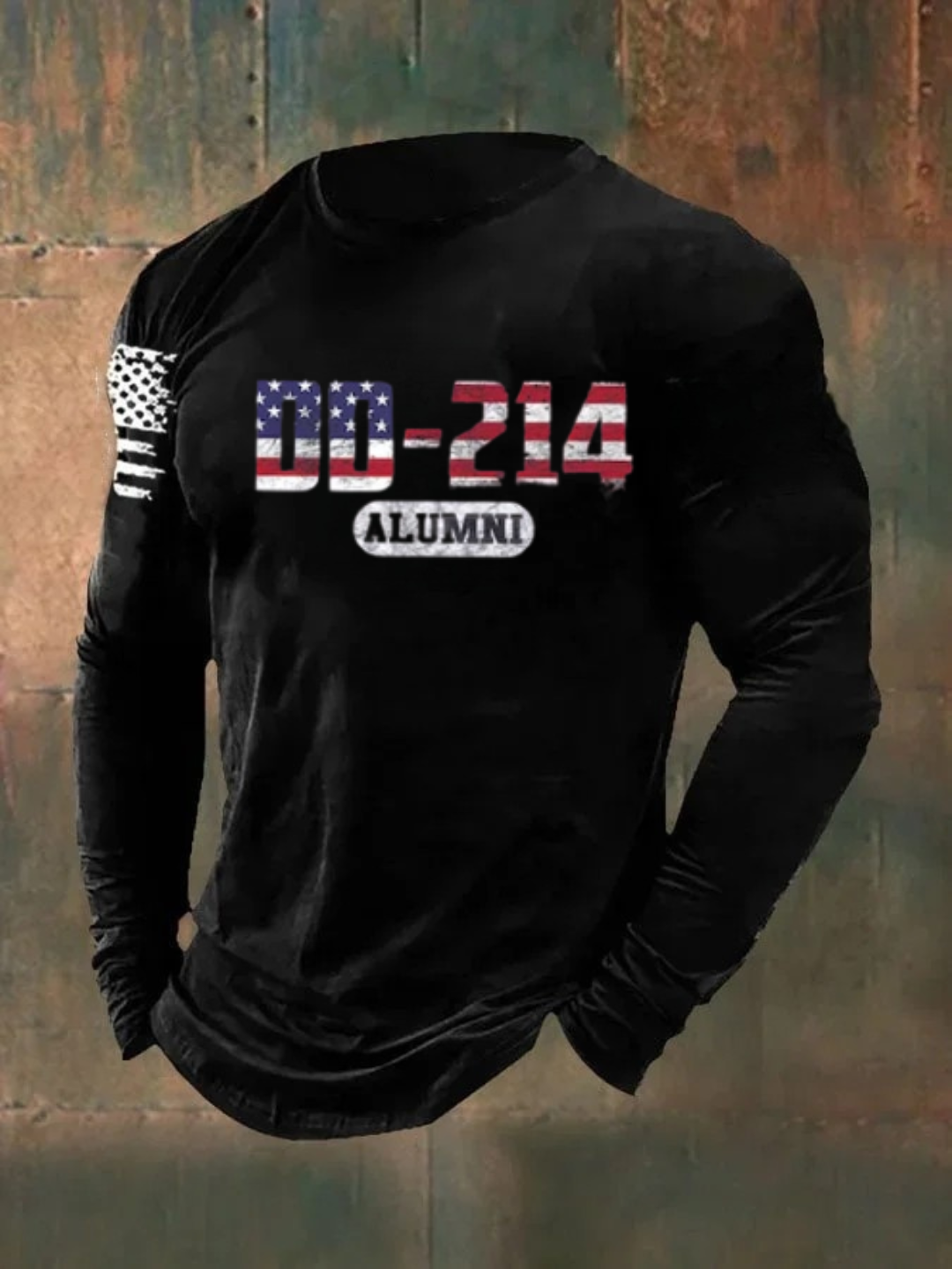 Men's  American Flag DD214 Pattern Long Sleeve T-Shirt