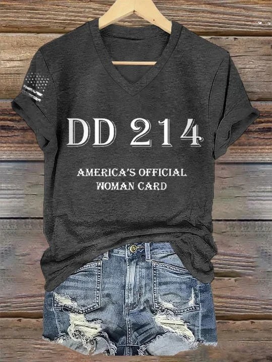 Women's DD214 America Official Man Card Print T-Shirt