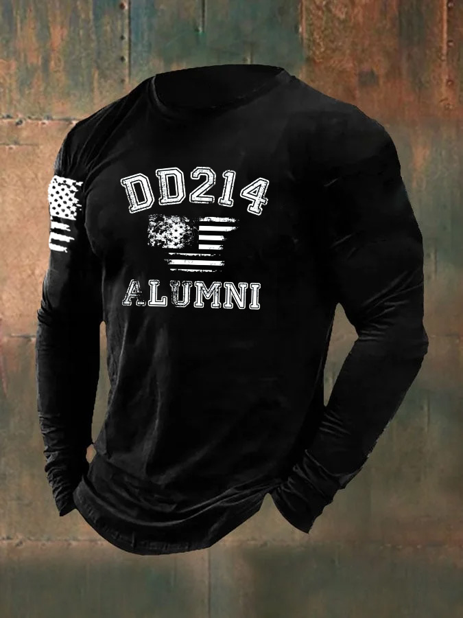 Men's DD214 Alumni  Pattern Long Sleeve  100% Cotton T-Shirt