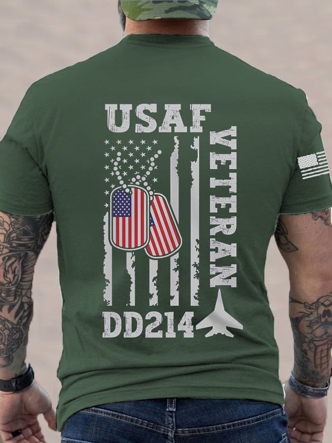 Men's Army Veteran,DD214 American Flag Print Tee