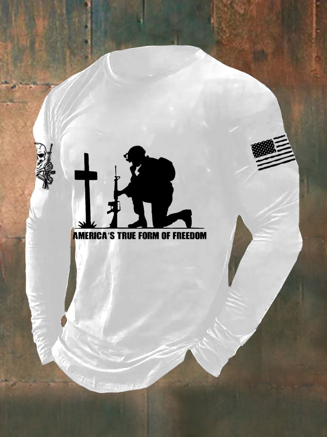 Men's DD-214 Veteran America's True Form Of Freedom American Flag Long Sleeve T-Shirt
