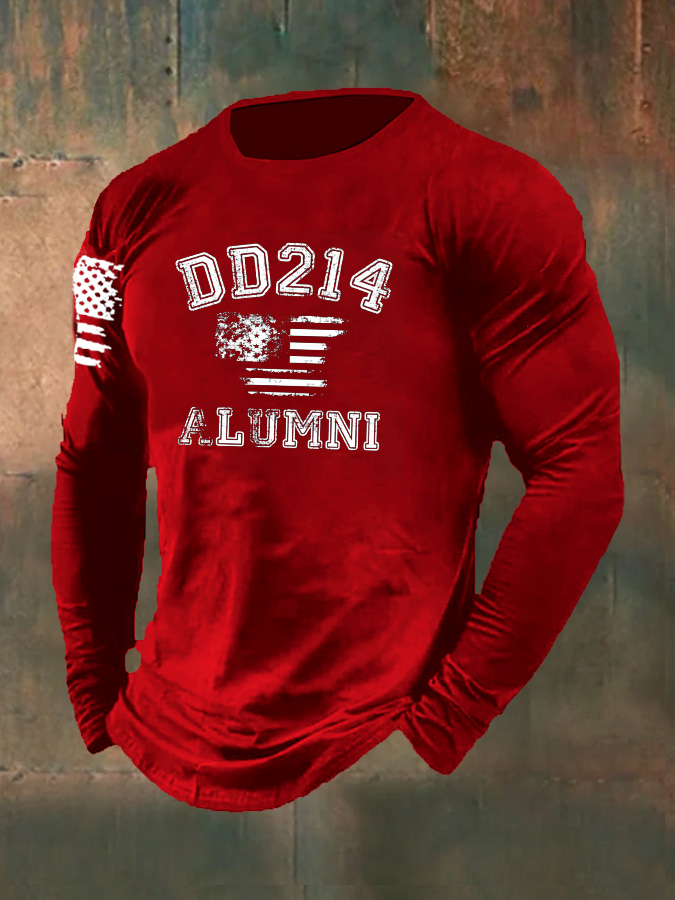 Men's DD214 Alumni  Pattern Long Sleeve  100% Cotton T-Shirt