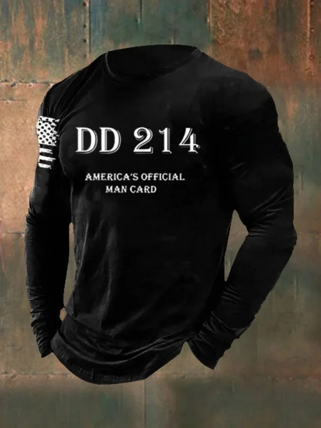 Men's DD214 America Official Man Card Print Casual Long Sleeve T-Shirt
