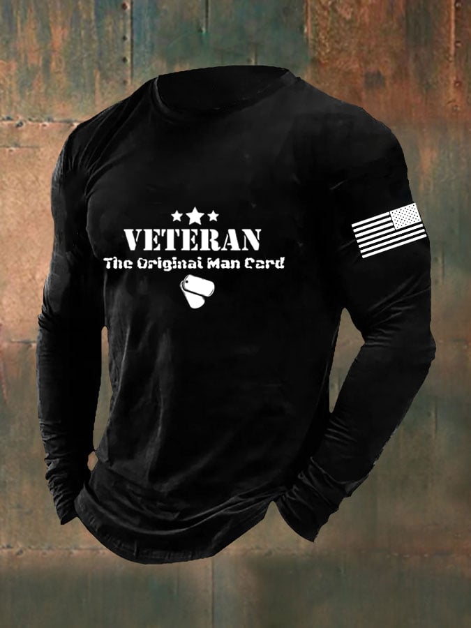 Men's DD-214 Veterans Day DD-214 The Original Man Card American Flag Long Sleeve T-Shirt