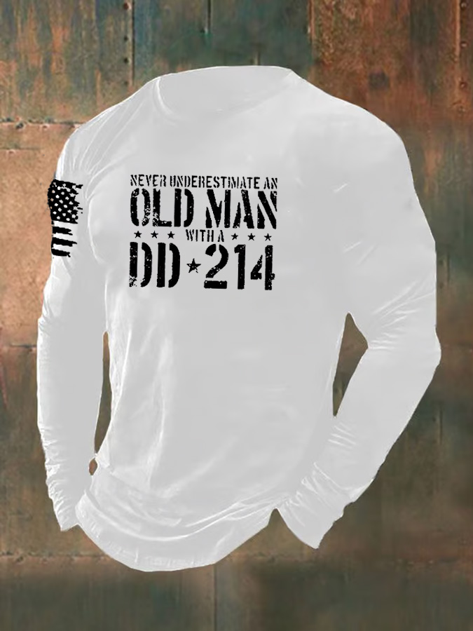 Men's Never Underestimate An Old Man With A DD-214 Pattern Long Sleeve T-Shirt