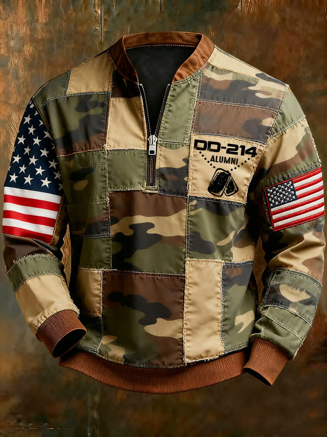 Men's Vintage DD-214 Print Zip-Up Sweatshirt