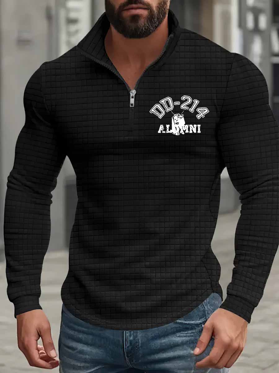 Men's DD-214 Alumni Printed Half-Zip Casual Stand-Up Collar Long-Sleeved Sweatshirt