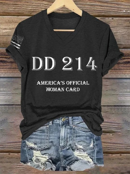 Women's DD214 America Official Man Card Print T-Shirt