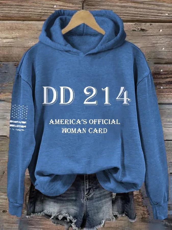 Women's DD214 America Official Woman Card Print Hoodie