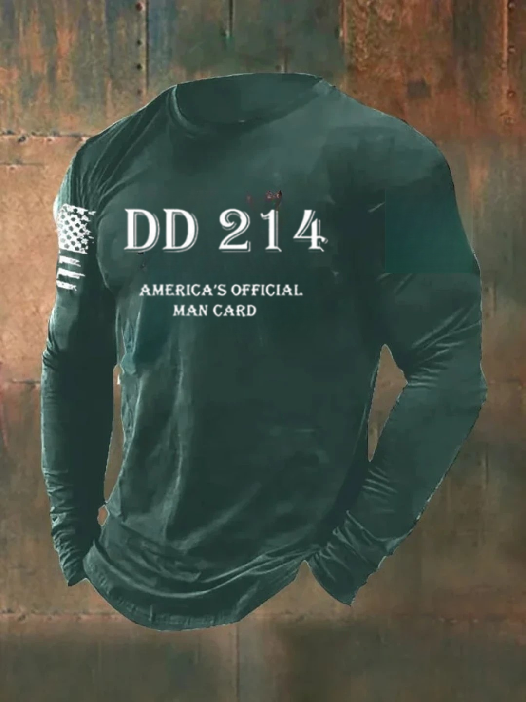Men's DD214 America Official Man Card Print Casual Long Sleeve T-Shirt