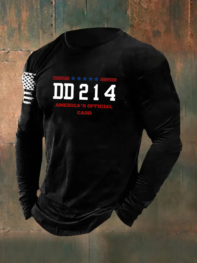 Men's DD214 America's Official Card Pattern Long Sleeve T-Shirt