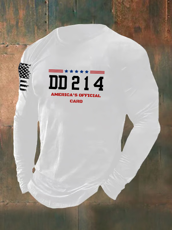 Men's DD214 America's Official Card Pattern Long Sleeve T-Shirt