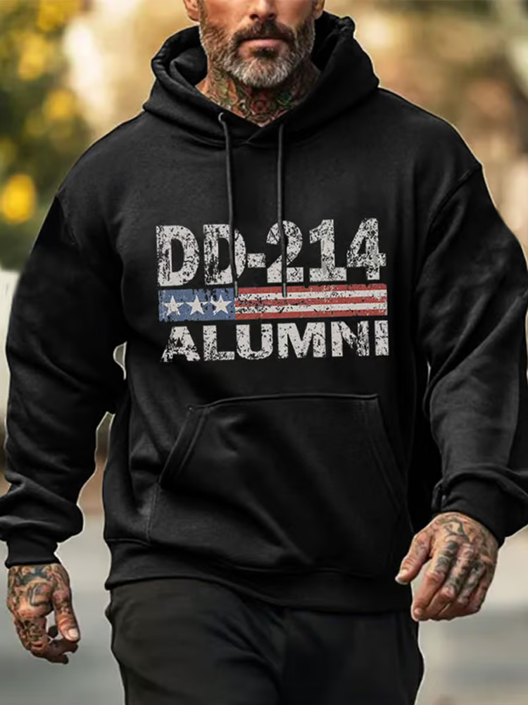 Men's Vintage Dd-214 Flag Print Hoodie
