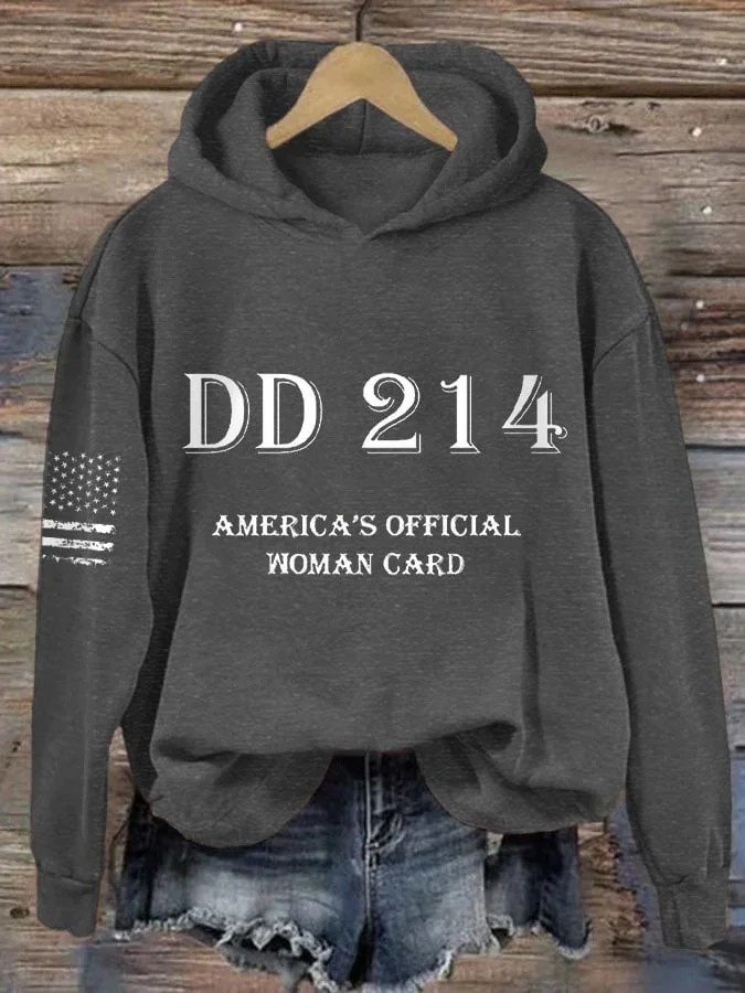 Women's DD214 America Official Woman Card Print Hoodie
