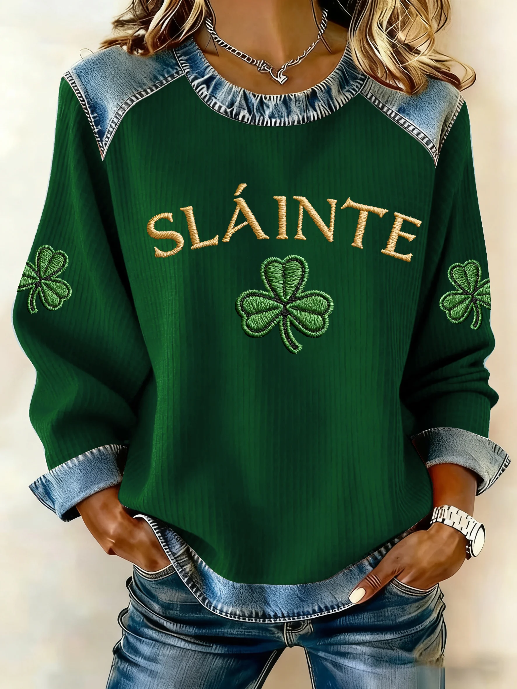 Women'S Casual St. Patrick'S Day Printed Patchwork Sweatshirt
