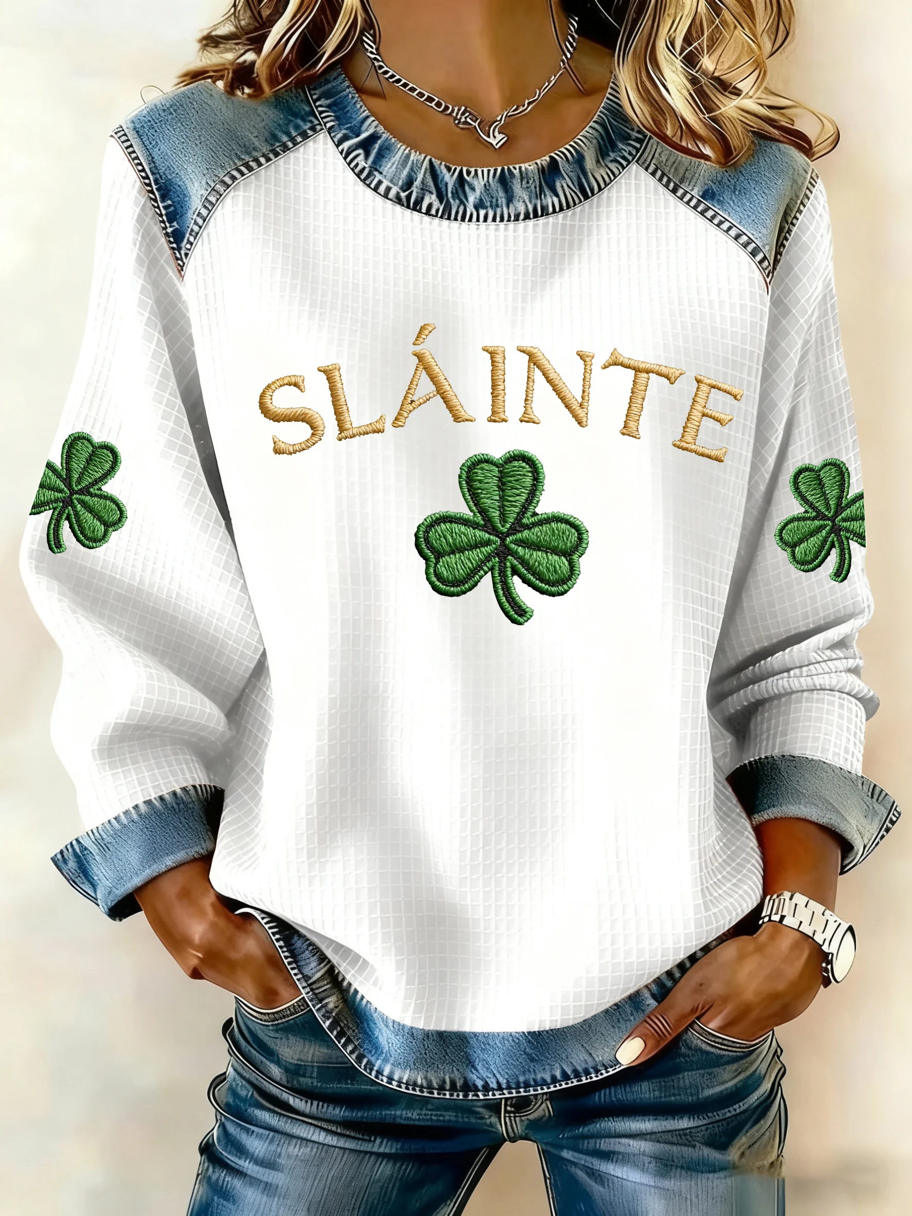 Women'S Casual St. Patrick'S Day Printed Patchwork Sweatshirt