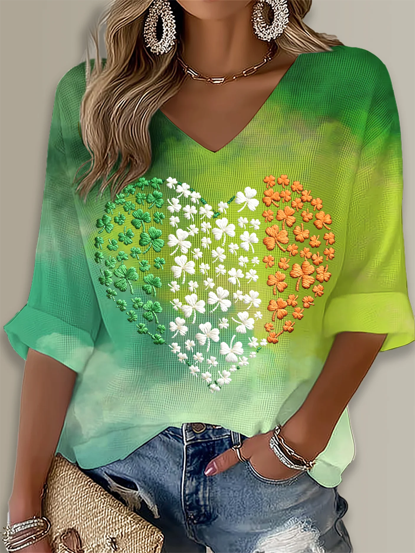 St. Patrick's Heart Printed Long Sleeve Top