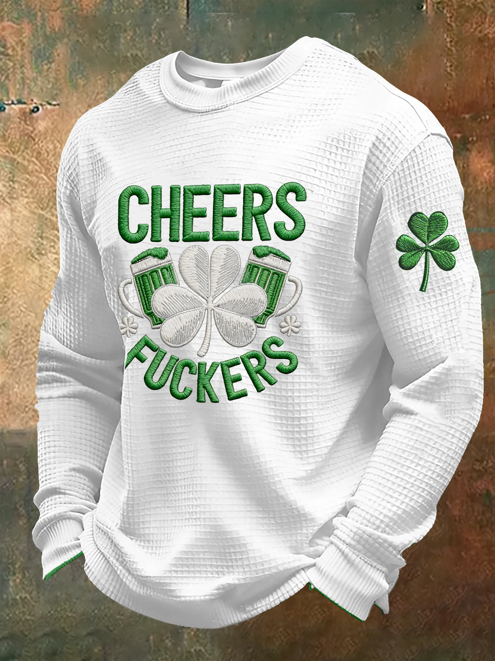 Men's St. Patrick's Day Print Waffle Gown Long-Sleeve T-Shirt