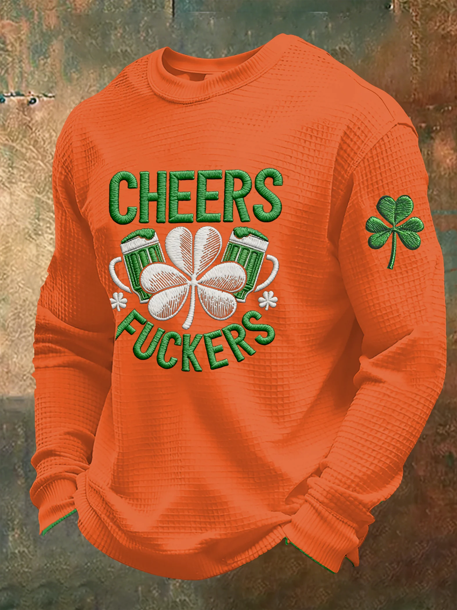 Men's St. Patrick's Day Print Waffle Gown Long-Sleeve T-Shirt