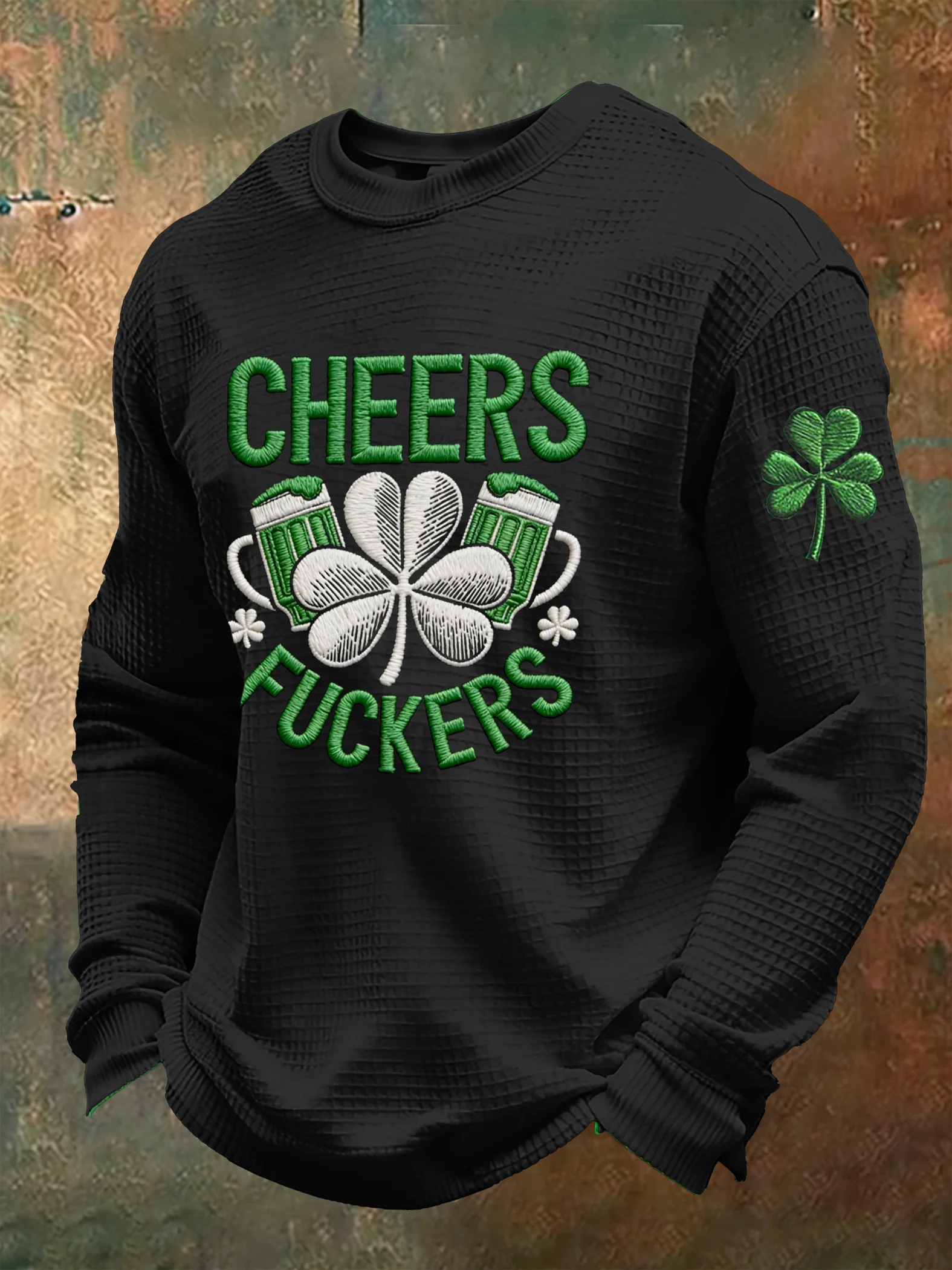 Men's St. Patrick's Day Print Waffle Gown Long-Sleeve T-Shirt