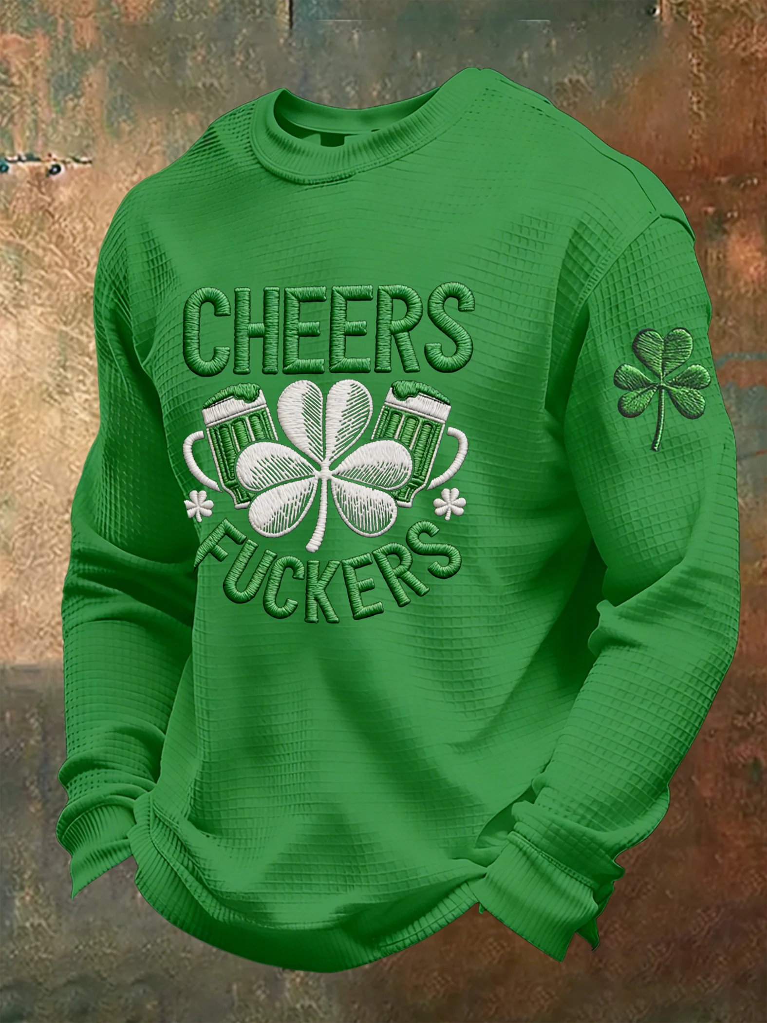 Men's St. Patrick's Day Print Waffle Gown Long-Sleeve T-Shirt