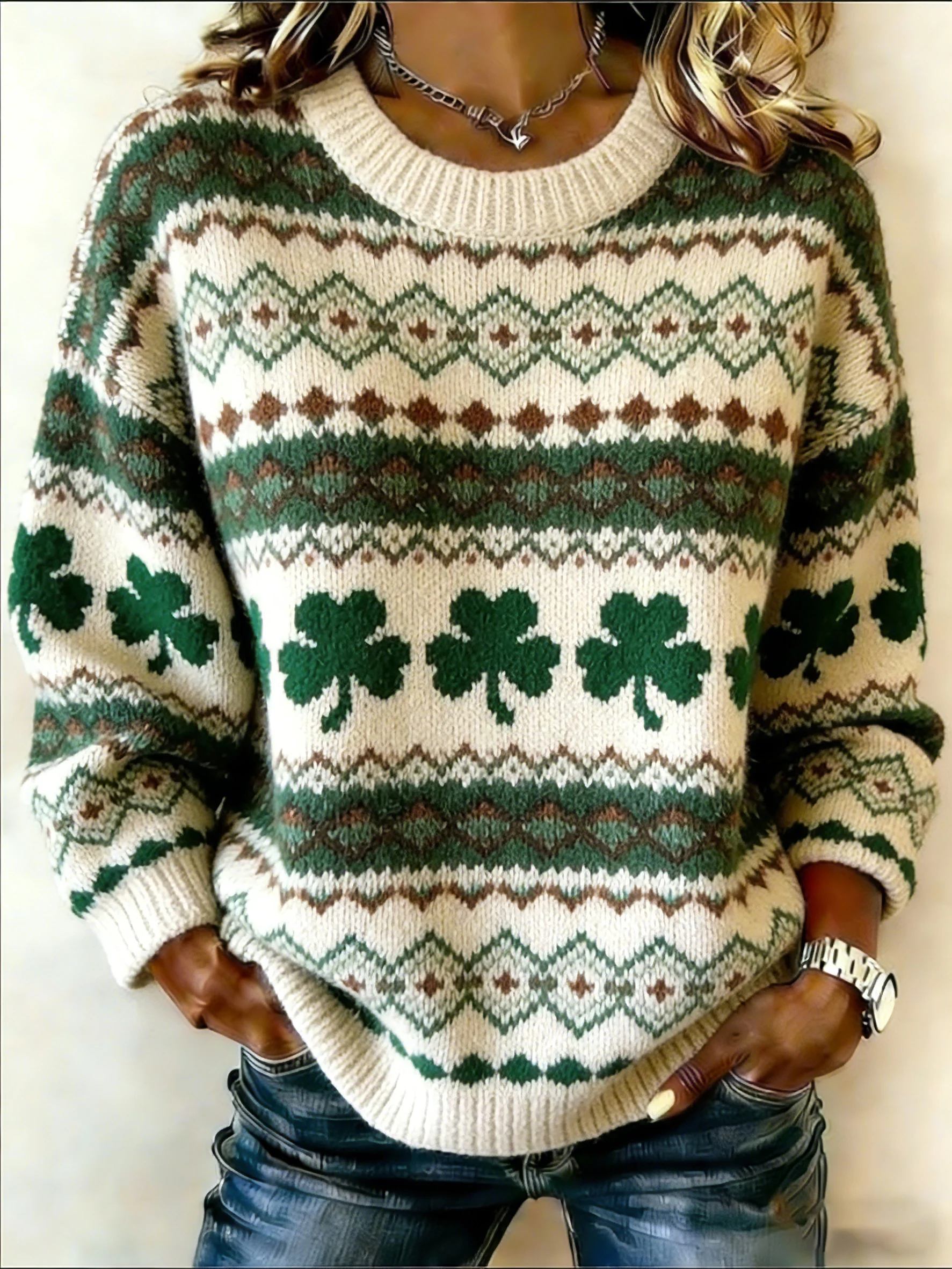 ☘️Aran Knitting☘️Women's St. Patrick's Day Knitted Top