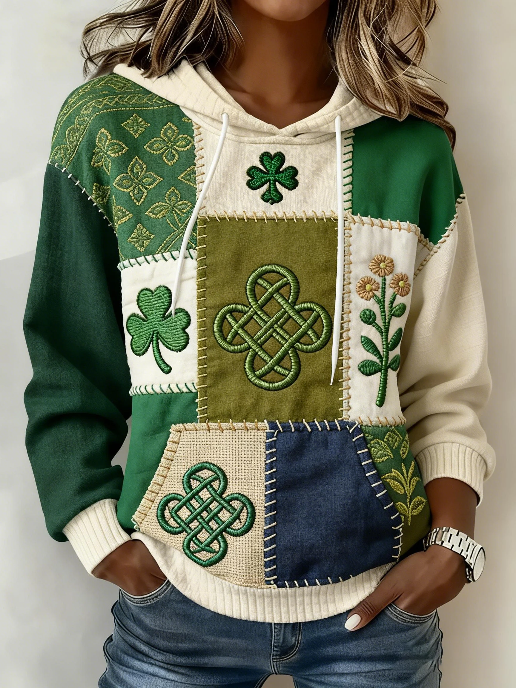 Women's St. Patrick's Day Shamrock Art Print Hoodie