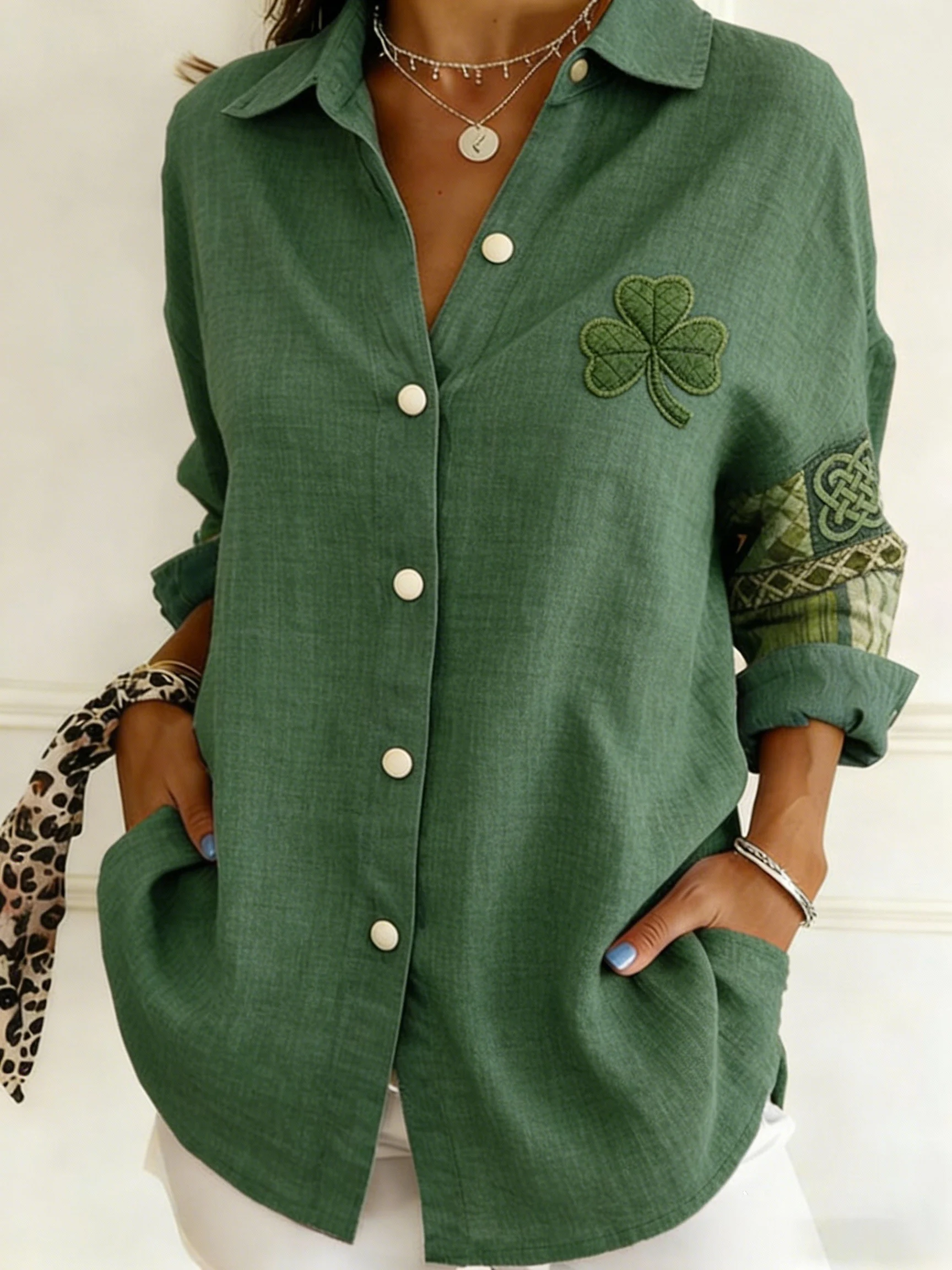 Women's Vintage St. Patrick's Day Patchwork Blouse