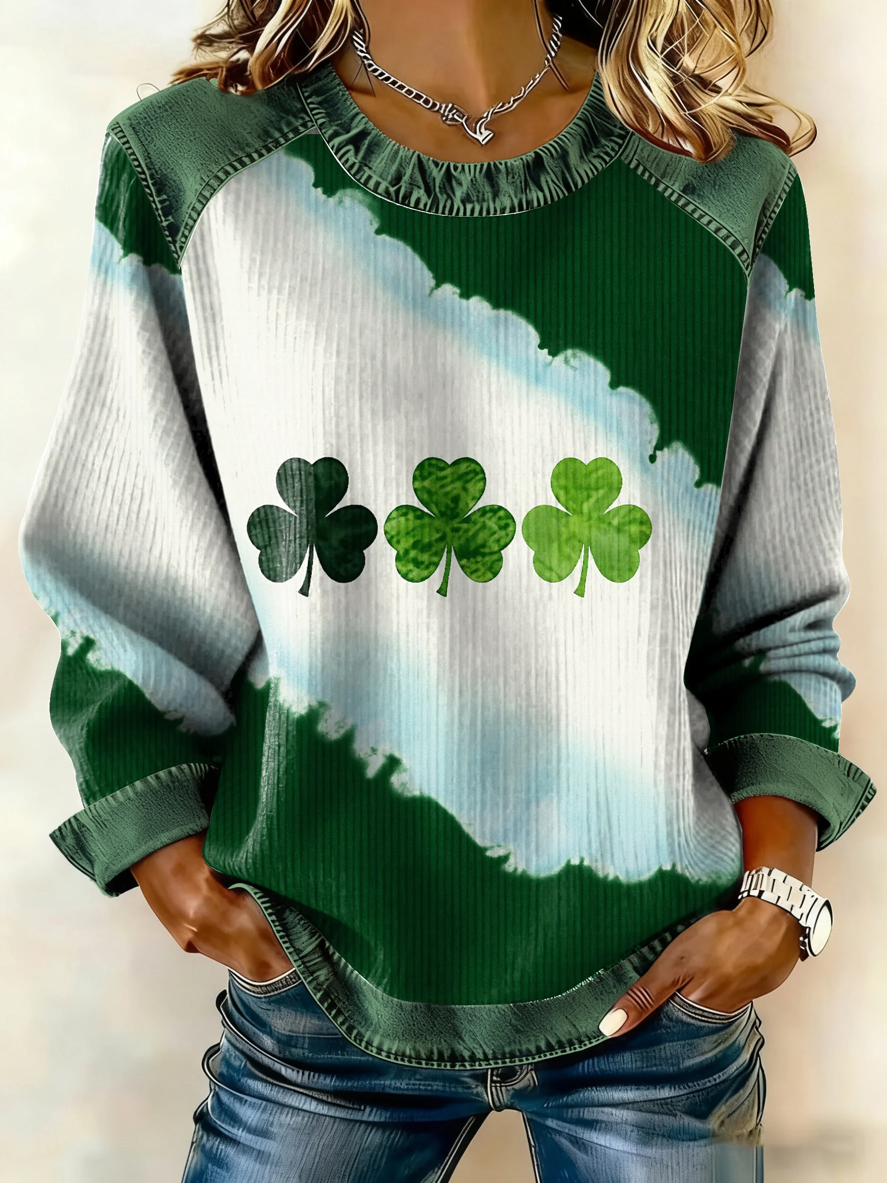Women'S Casual St. Patrick'S Day Printed Patchwork Sweatshirt