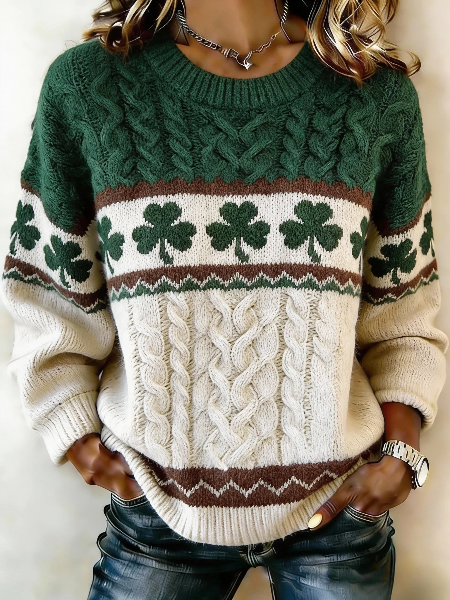 Women's St Patrick Print Knit Sweater