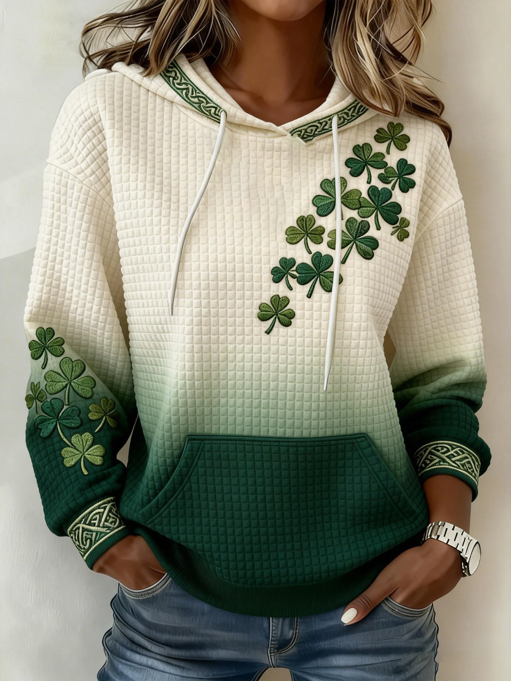 Women's St. Patrick's Day Shamrock Art Print Hoodie