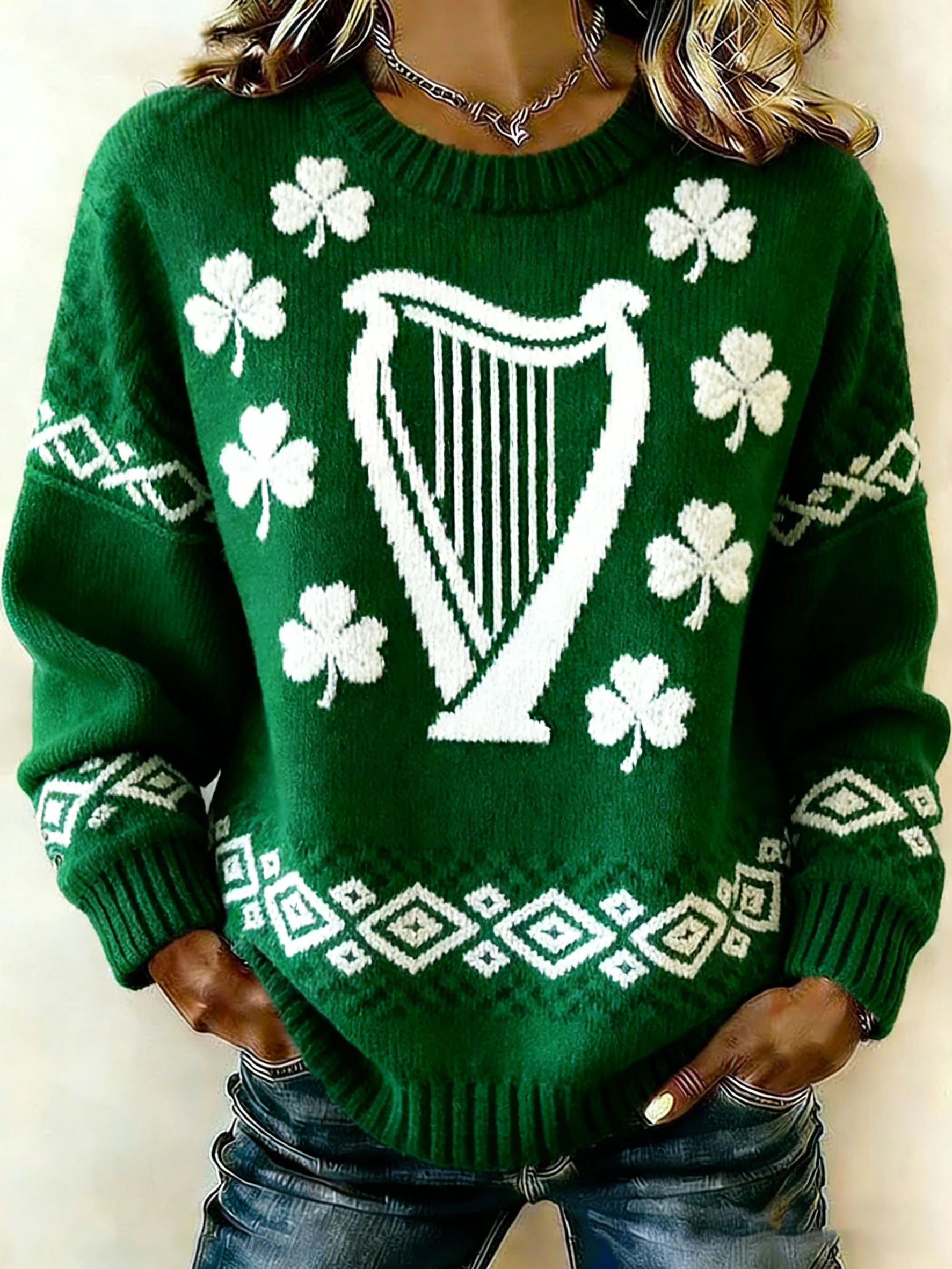 Women'S Casual St. Patrick'S Day Printed Sweater