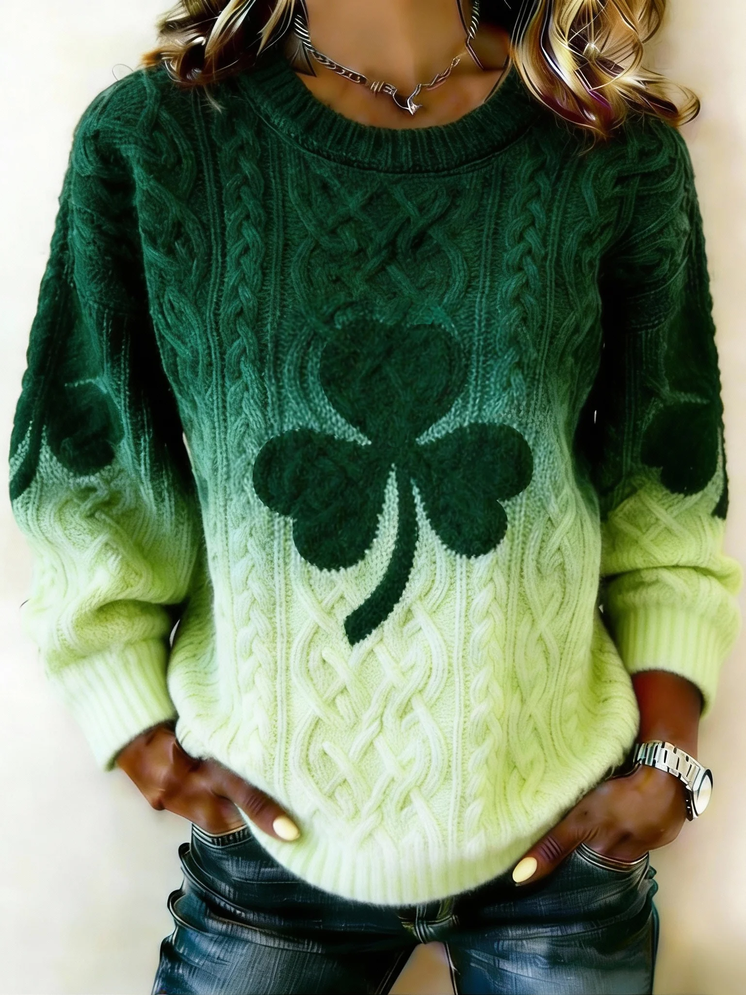Women's St Patrick Print Knit Sweater