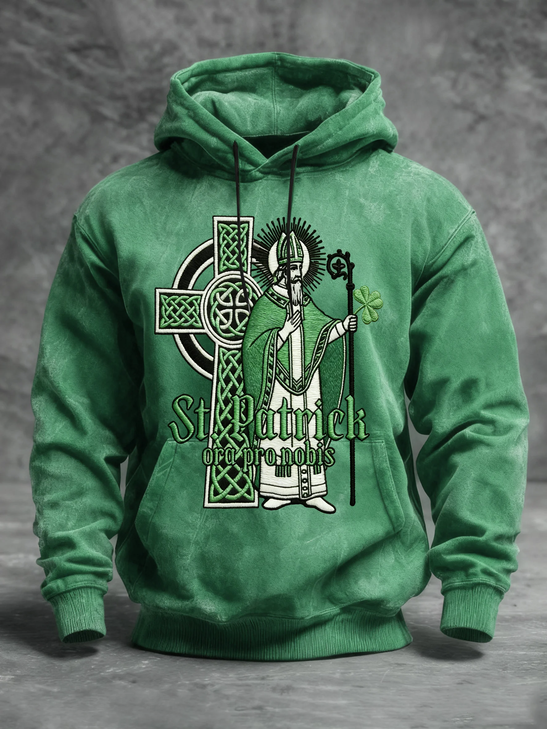 Men's Retro St. Patrick's Day Shamrock Print Hooded Sweatshirt