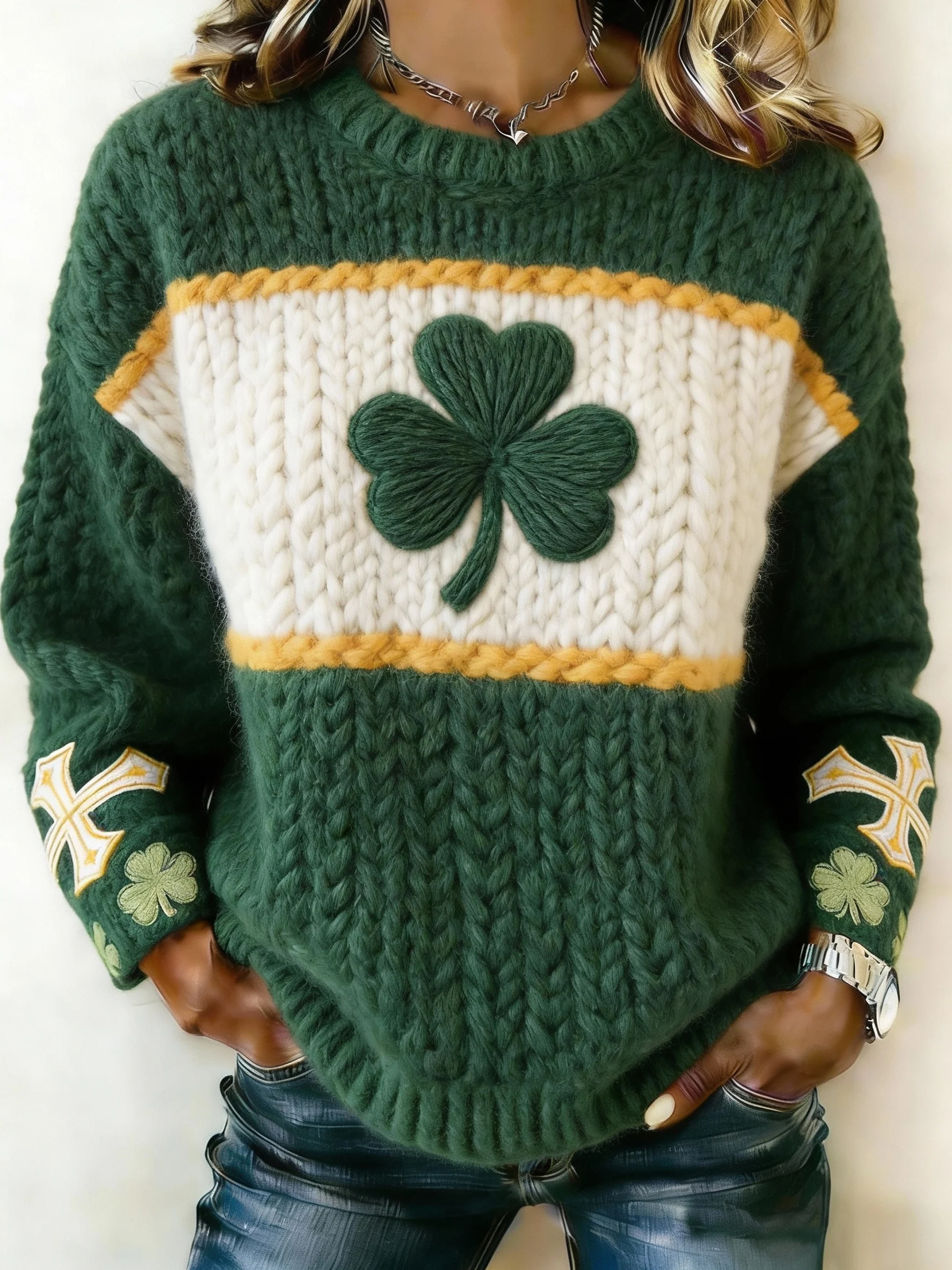 Women's St Patrick Print Knit Sweater