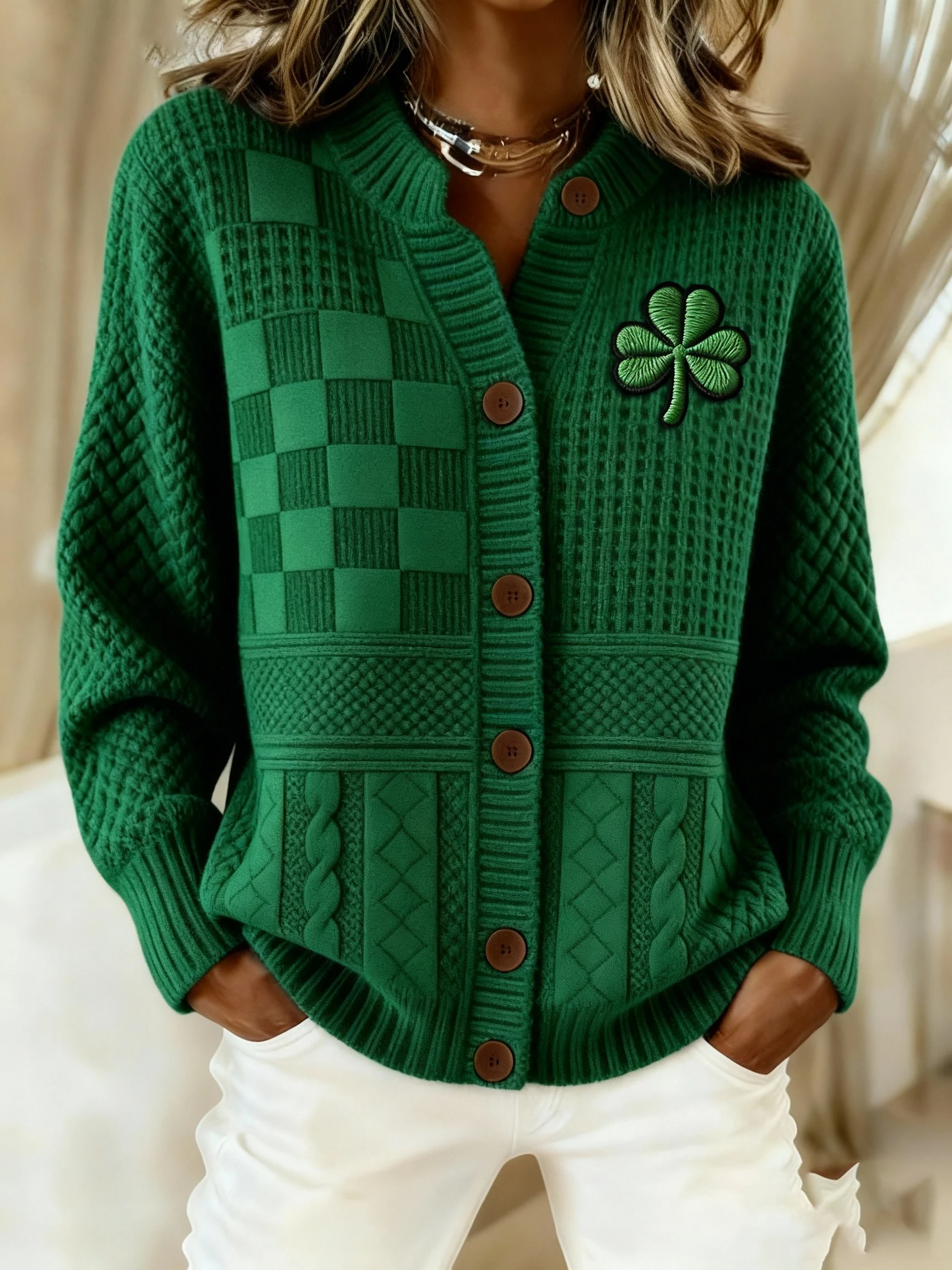 Women's Retro St. Patrick's Day Print Knit Cardigan