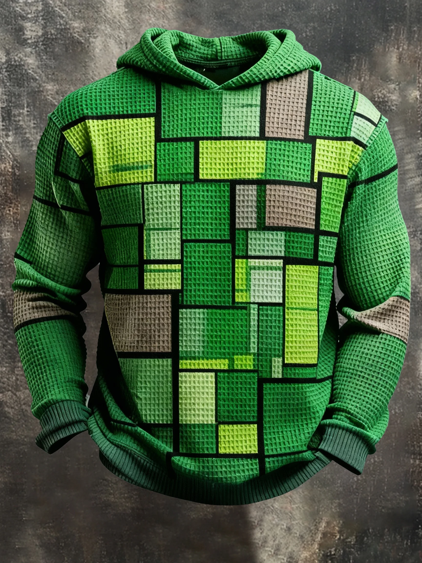 Men's Vintage Color-Block Printed Zip-Up Hoodie