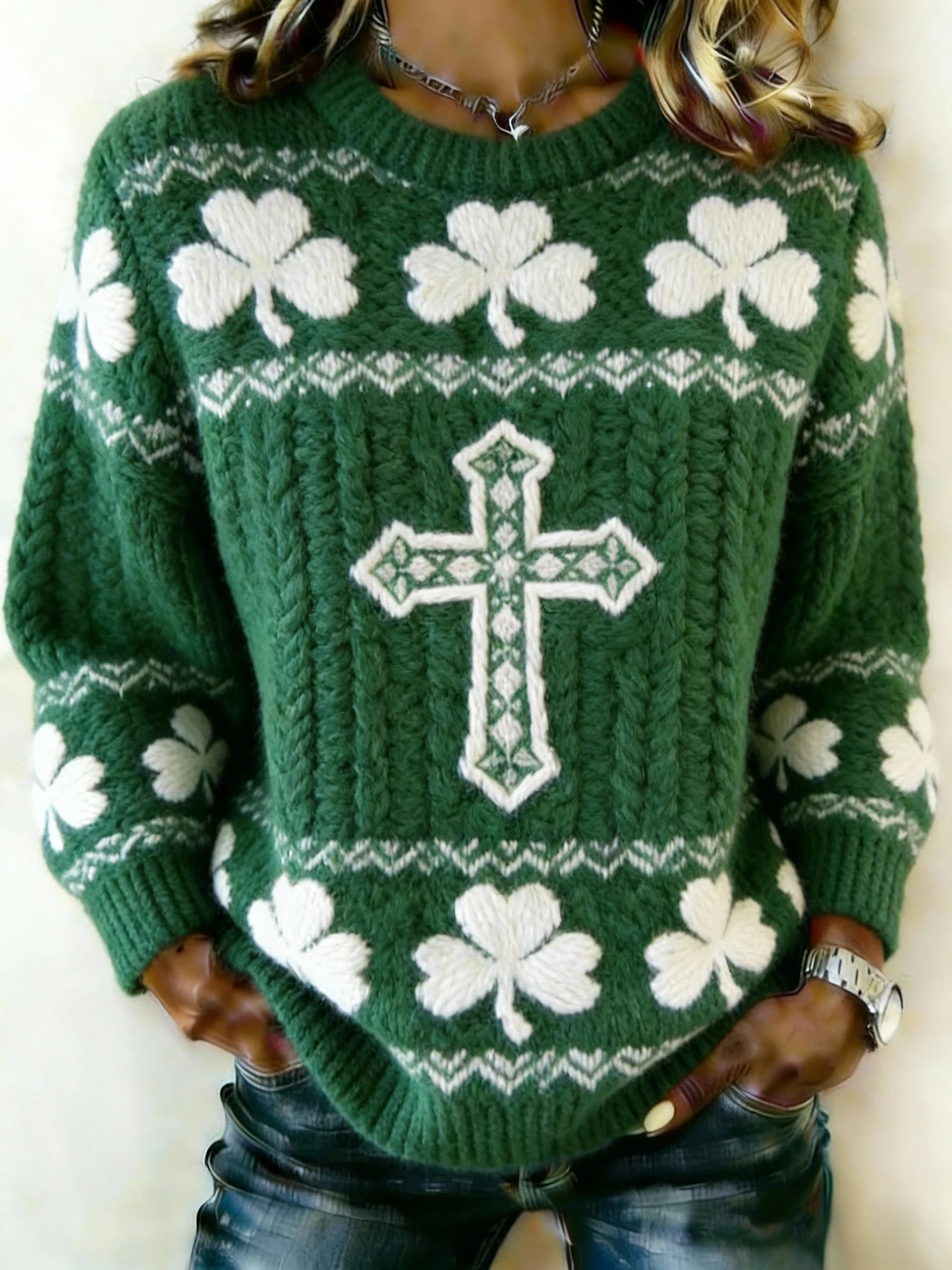 Women's St Patrick Print Knit Sweater