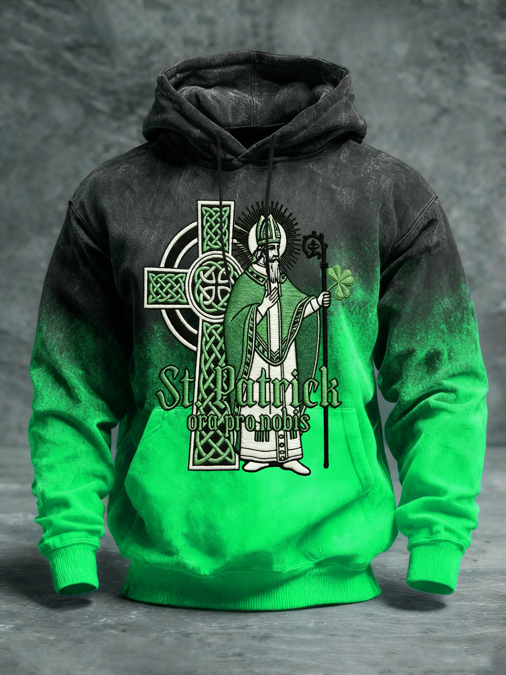 Men's Retro St. Patrick's Day Shamrock Print Hooded Sweatshirt