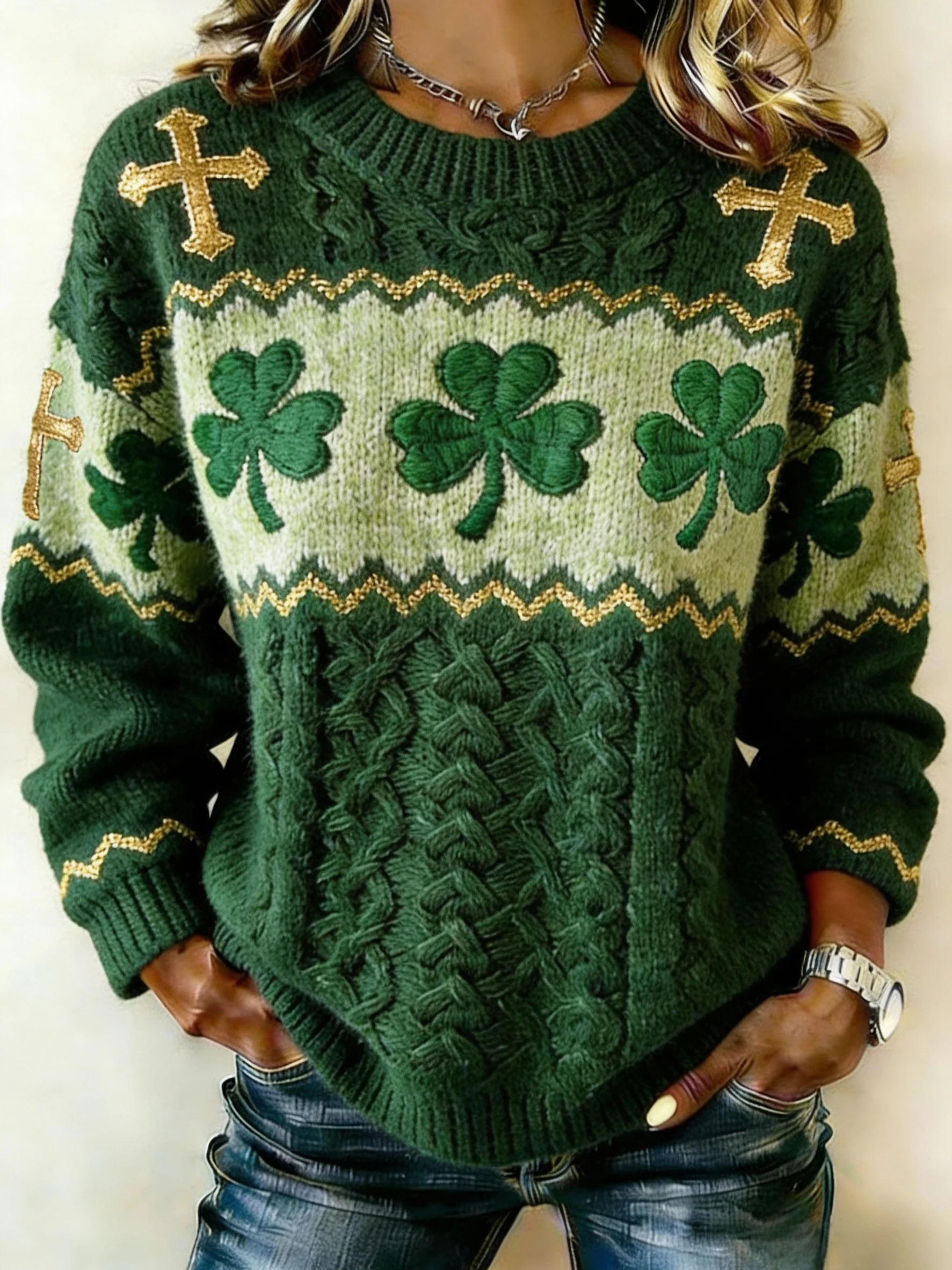 Women's St Patrick Print Knit Sweater