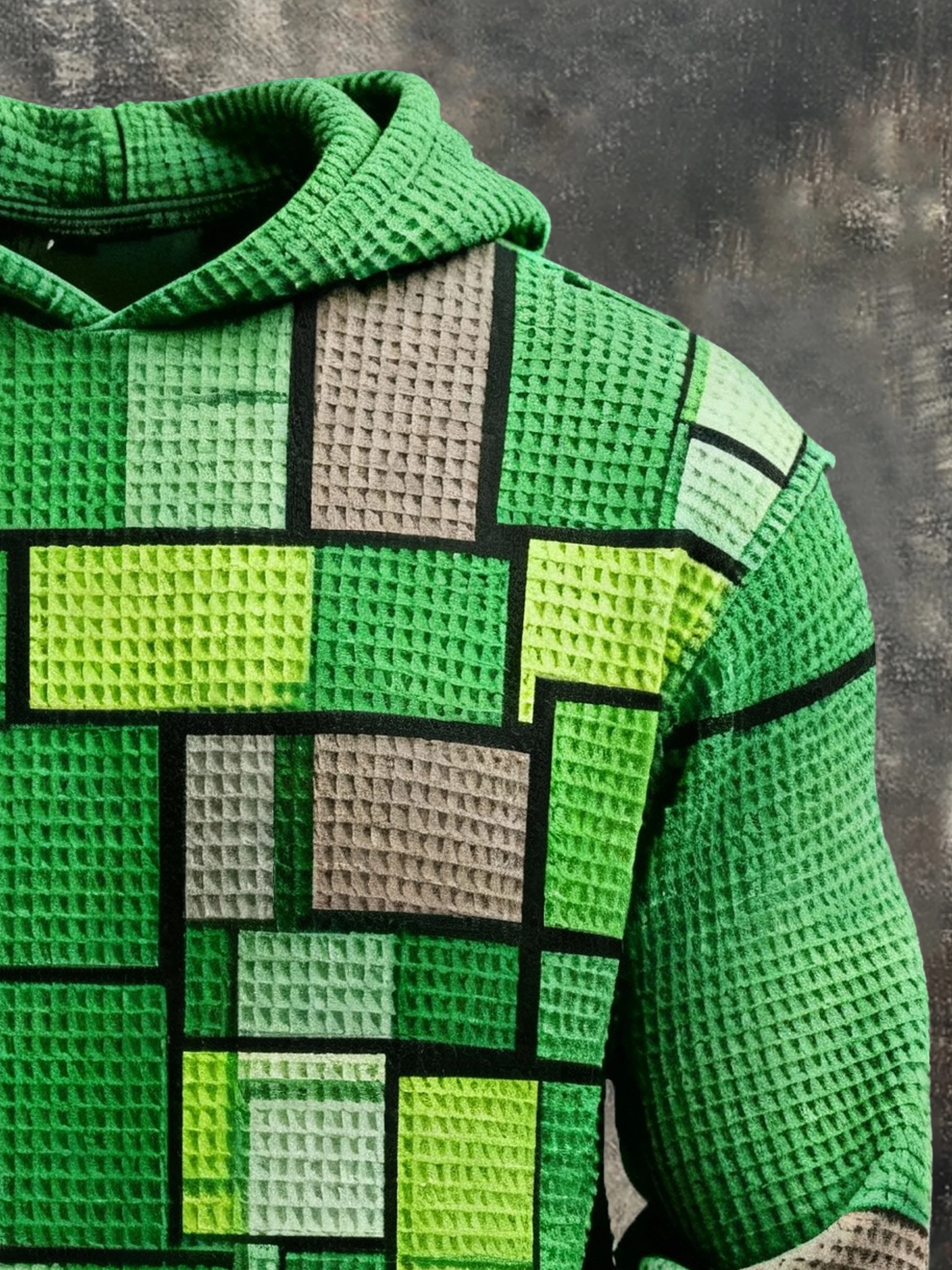 Men's Vintage Color-Block Printed Zip-Up Hoodie