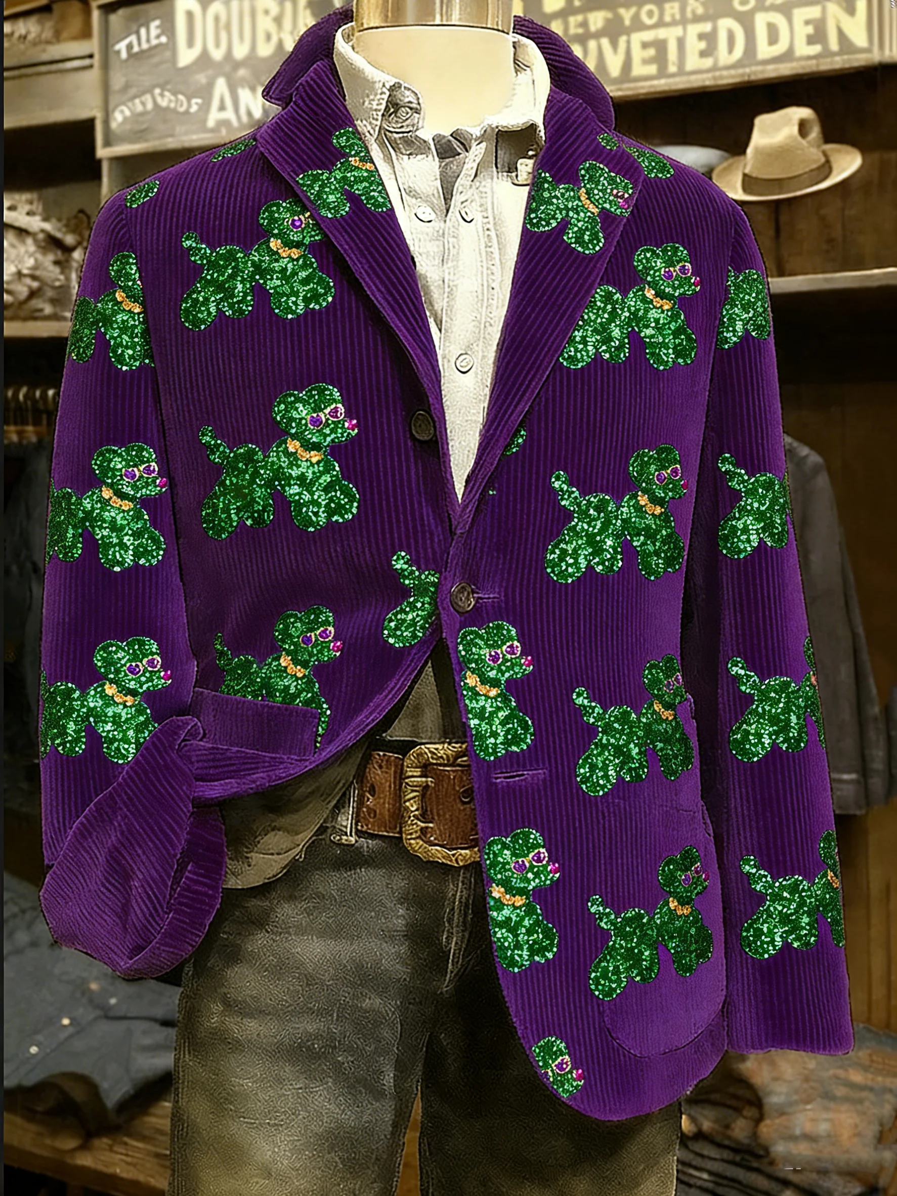 Men's Mardi Gras Walk It Like A Dog Sequin Print Casual Jacket