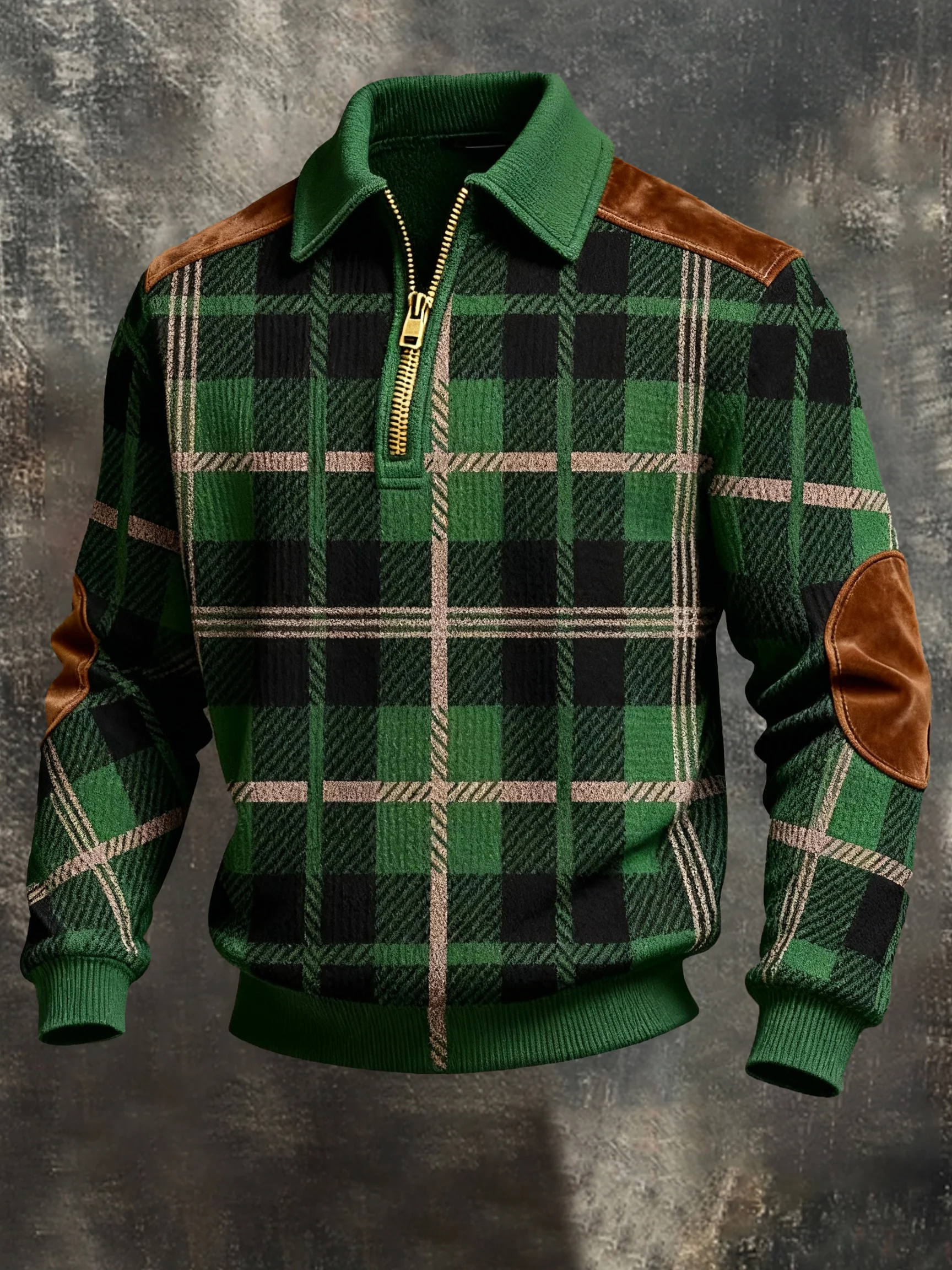 Men's Retro Color Block Print Color-Blocked Zip-Up Sweatshirt