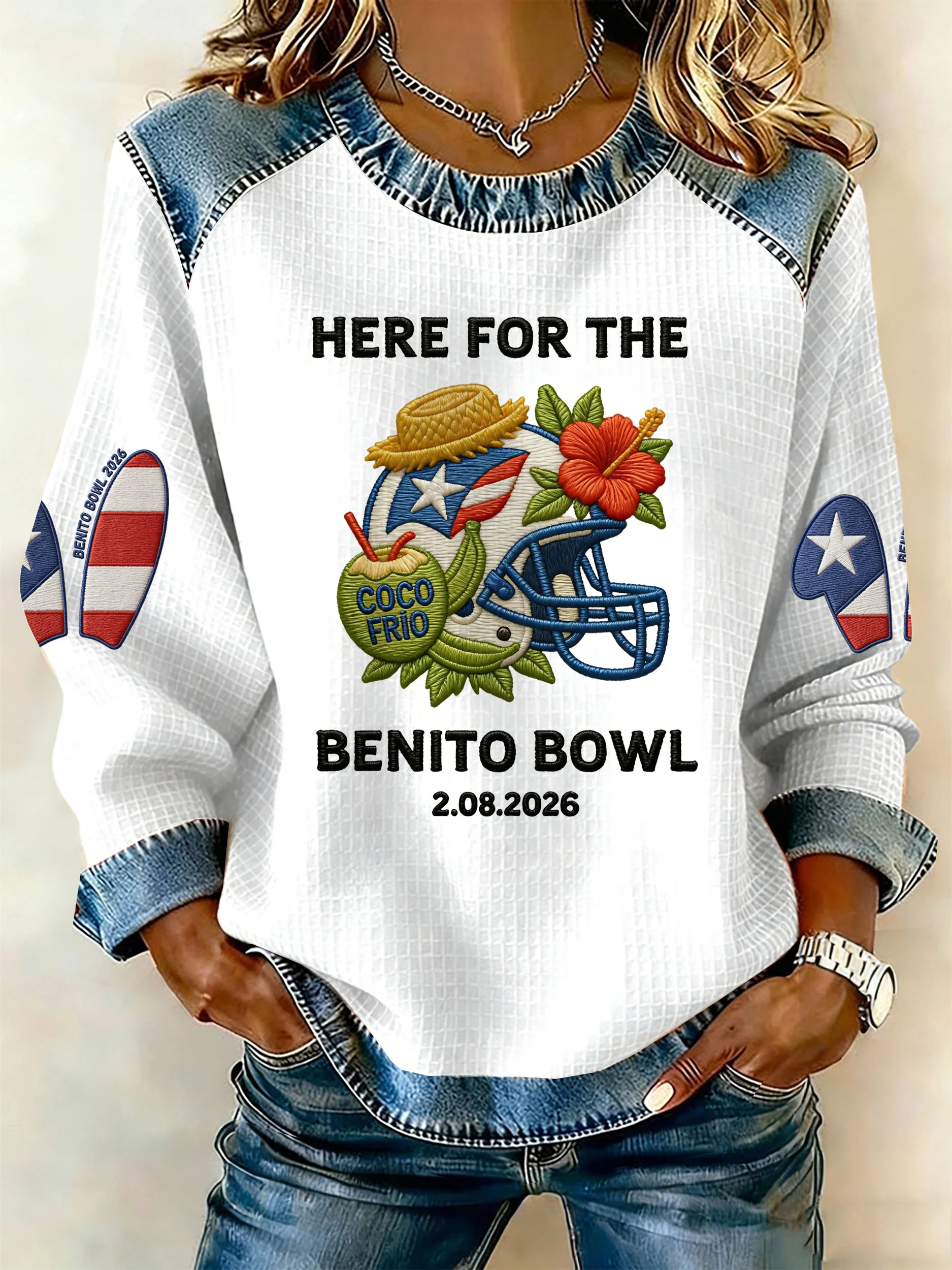 Puerto Rico Printed Patchwork Casual Sweatshirt