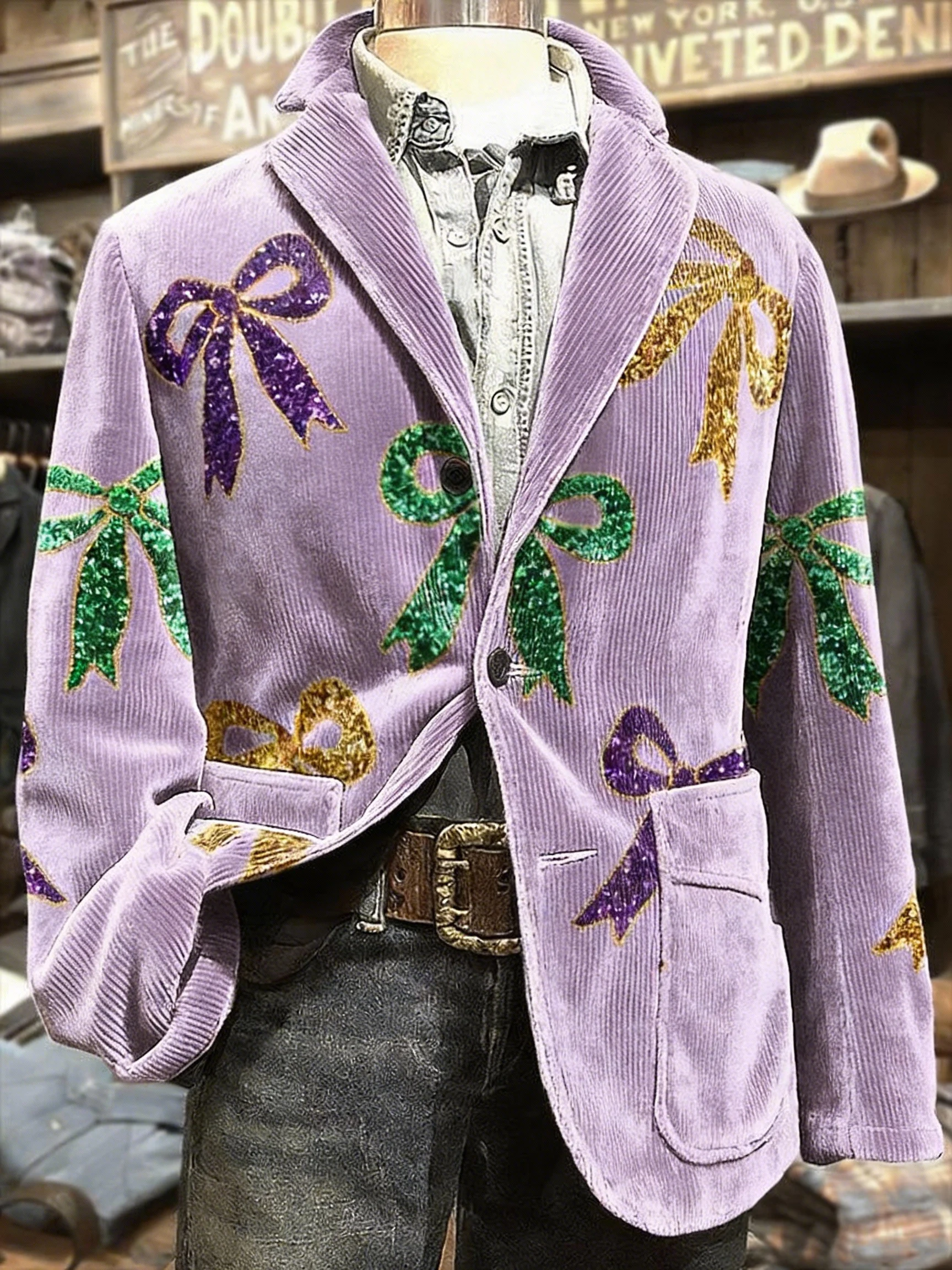 Men's Retro Mardi Gras Printed Casual Suit