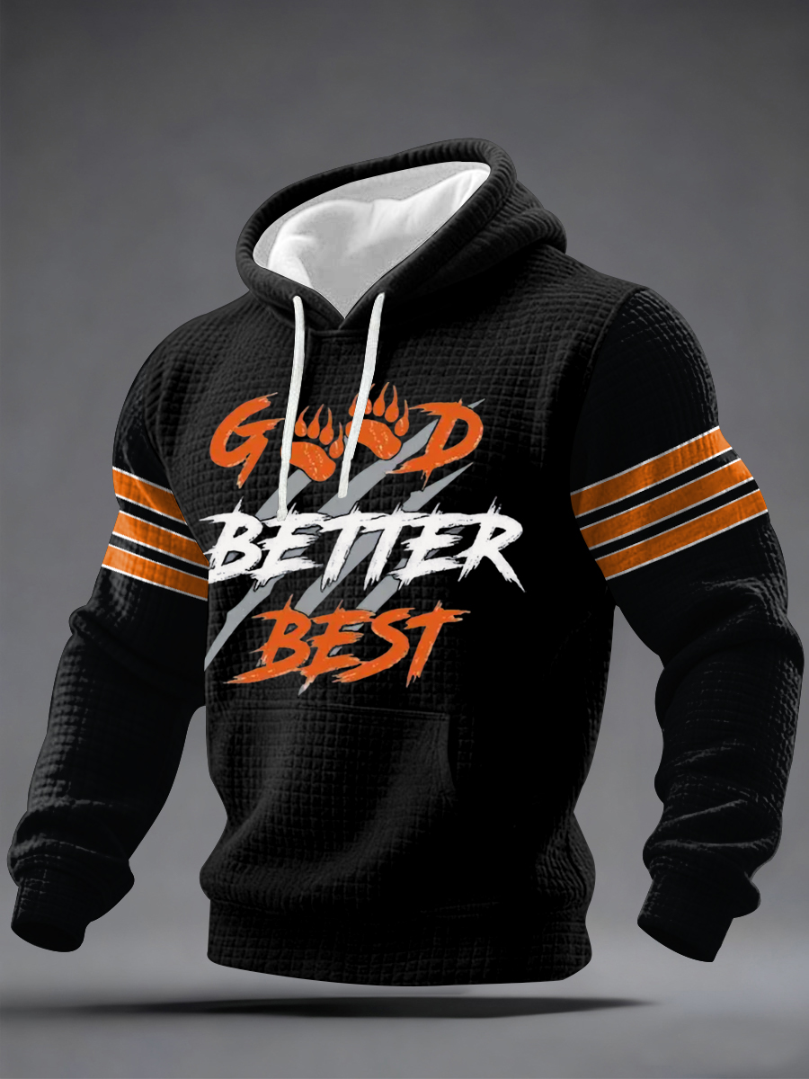 Men's Good Better Best Print Football Fans Gameday Casual Checkered  Hoodie