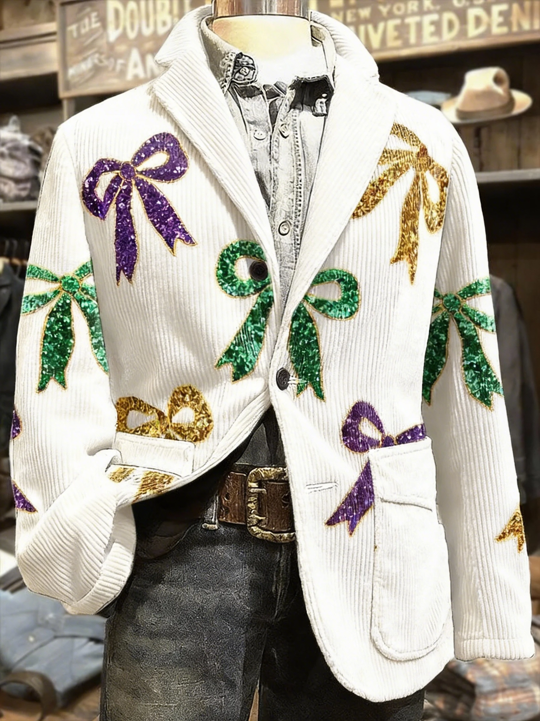 Men's Retro Mardi Gras Printed Casual Suit