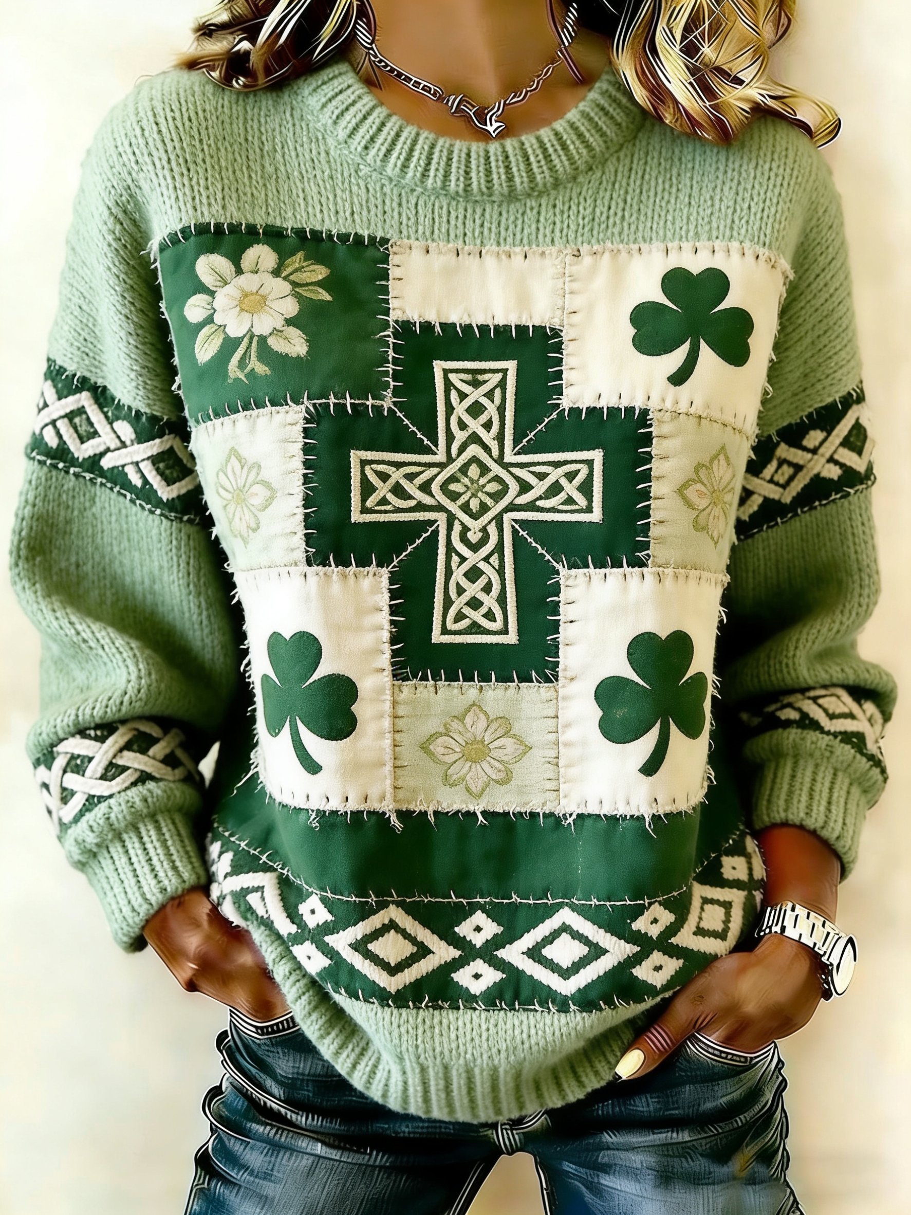 Women'S Casual St. Patrick'S Day Printed Sweater
