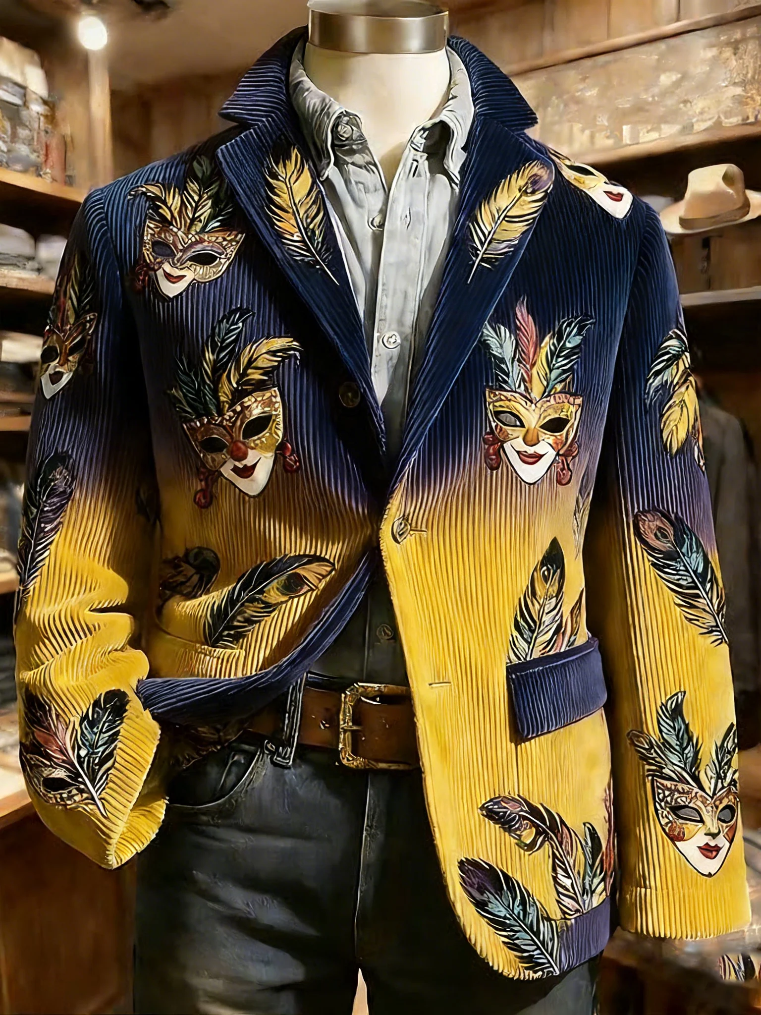 Striped Mardi Gras Men's Vintage Casual Corduroy Blazer